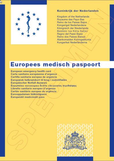 Vergemakkelijken Startpunt land Europees Medisch Paspoort in 11 talen, Koninkrijk der Nederlanden ,EMP (pak  à 5) - Sdu